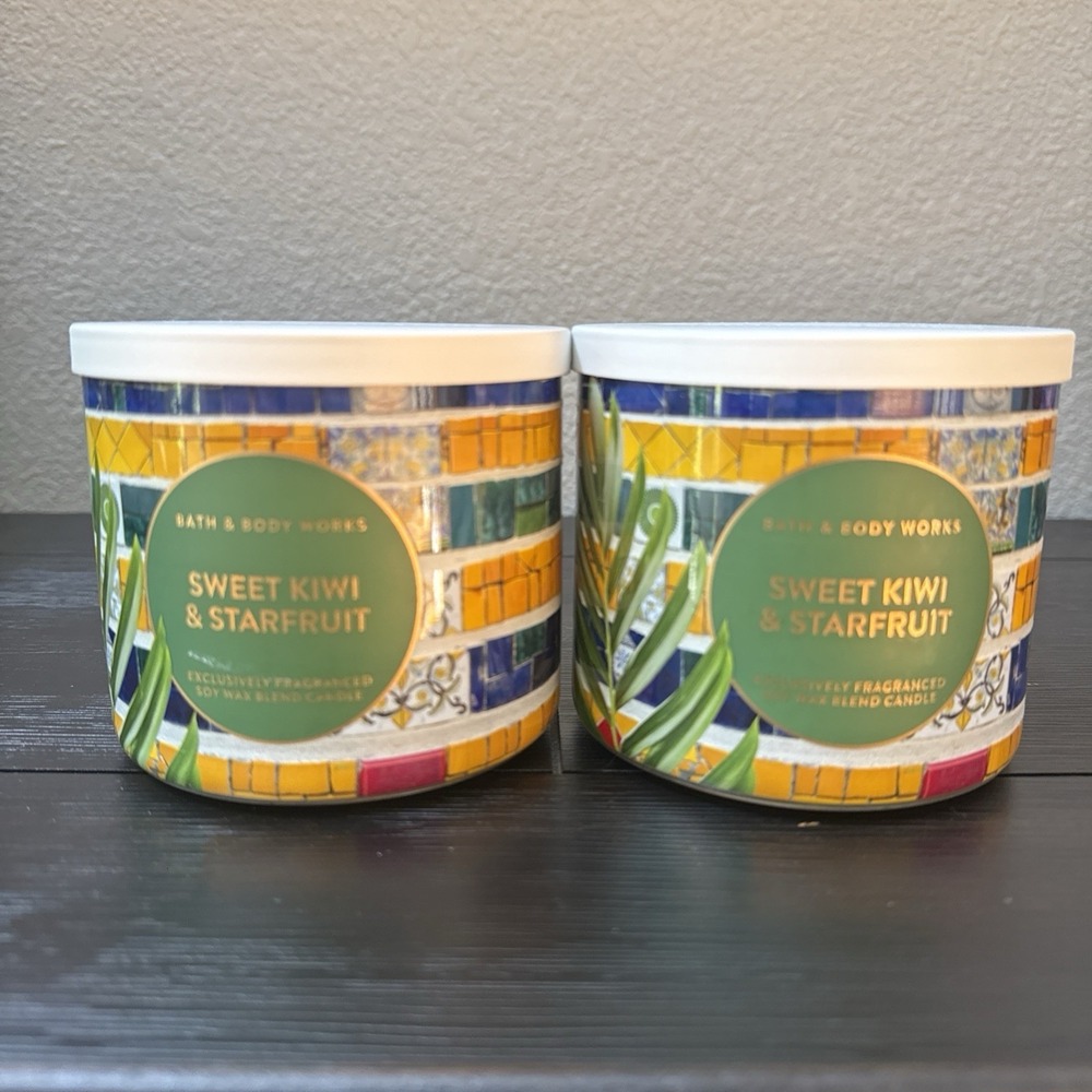 (2) Bath & Body Works Sweet Kiwi & Starfruit  3 Wick Scented Candles 14.5 oz NEW